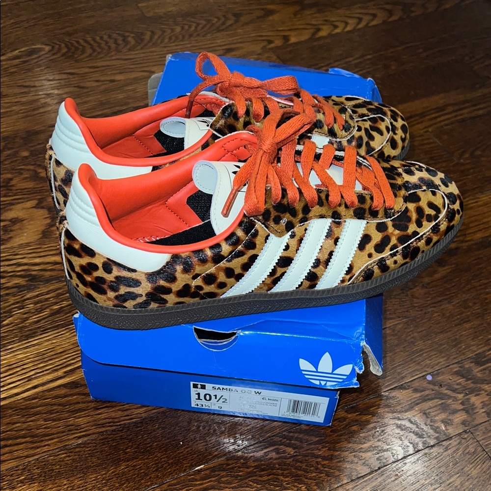 Adidas Samba Leopard Sneakers with Orange Accents 10.5